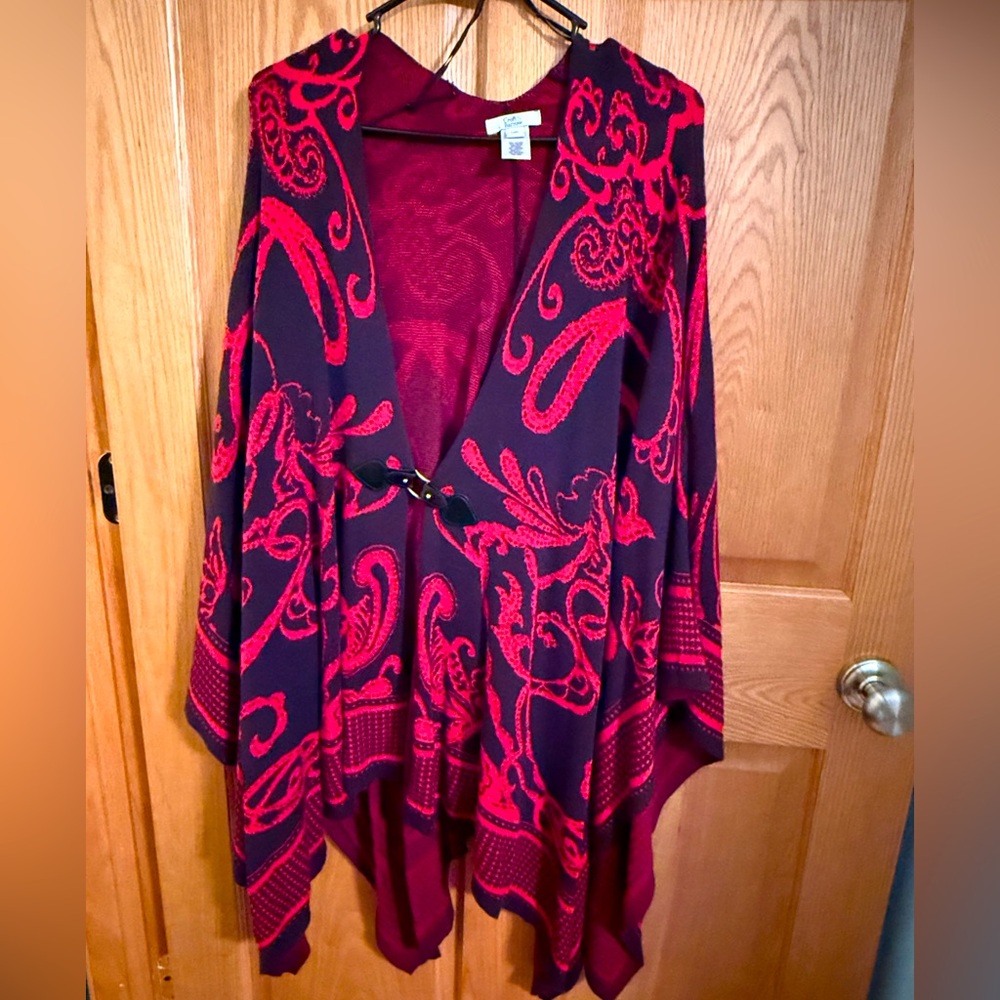 Croft and Barrow, Red and Black Poncho, L/XL